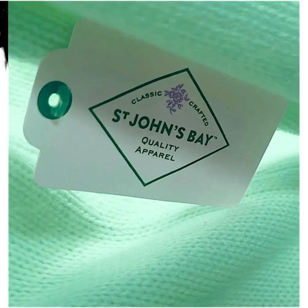 St John's Bay Pullover Womens Mint Green Crew‎ Neck Embroidered Chill Casual